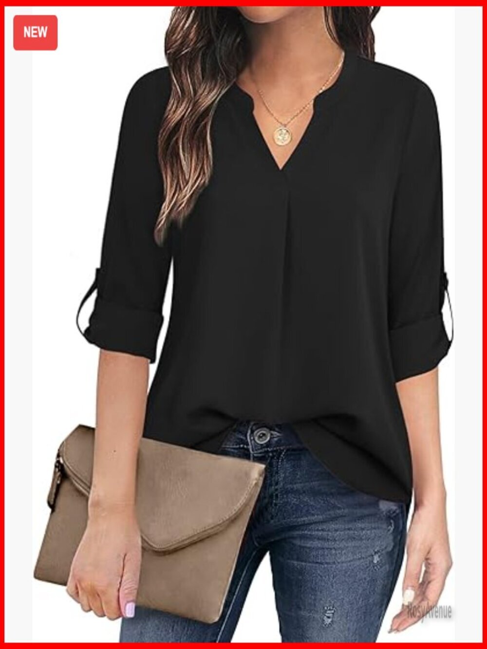 Casual V Neck 3/4 Sleeve Blouse Tunic Top Wrinkle Free Floral Solid